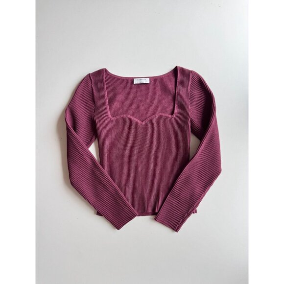 NWOT Aritzia BABATON Sculpt Knit Burgundy Sweetheart Long Sleeve Top, Size S - Picture 5 of 16